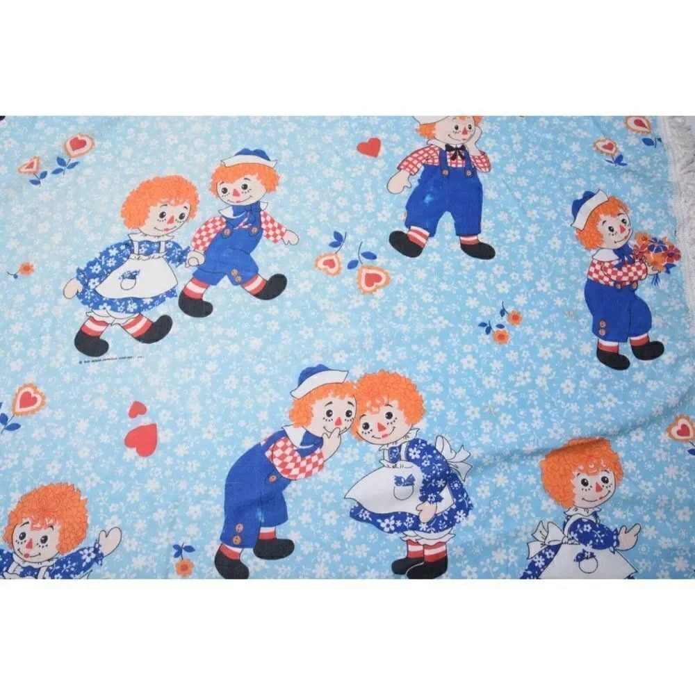 Vintage 70s Sears Raggedy Ann & Andy Doll Coverlet Sheet bobbs merrill company